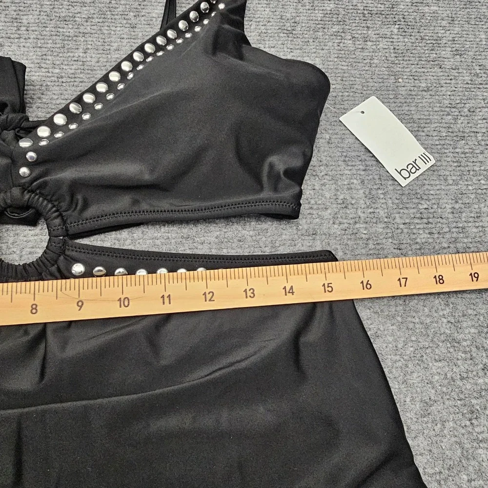 Bar III Monokini Swimsuit Womens XL Black Studded Cutout O-Ring One Piece New
